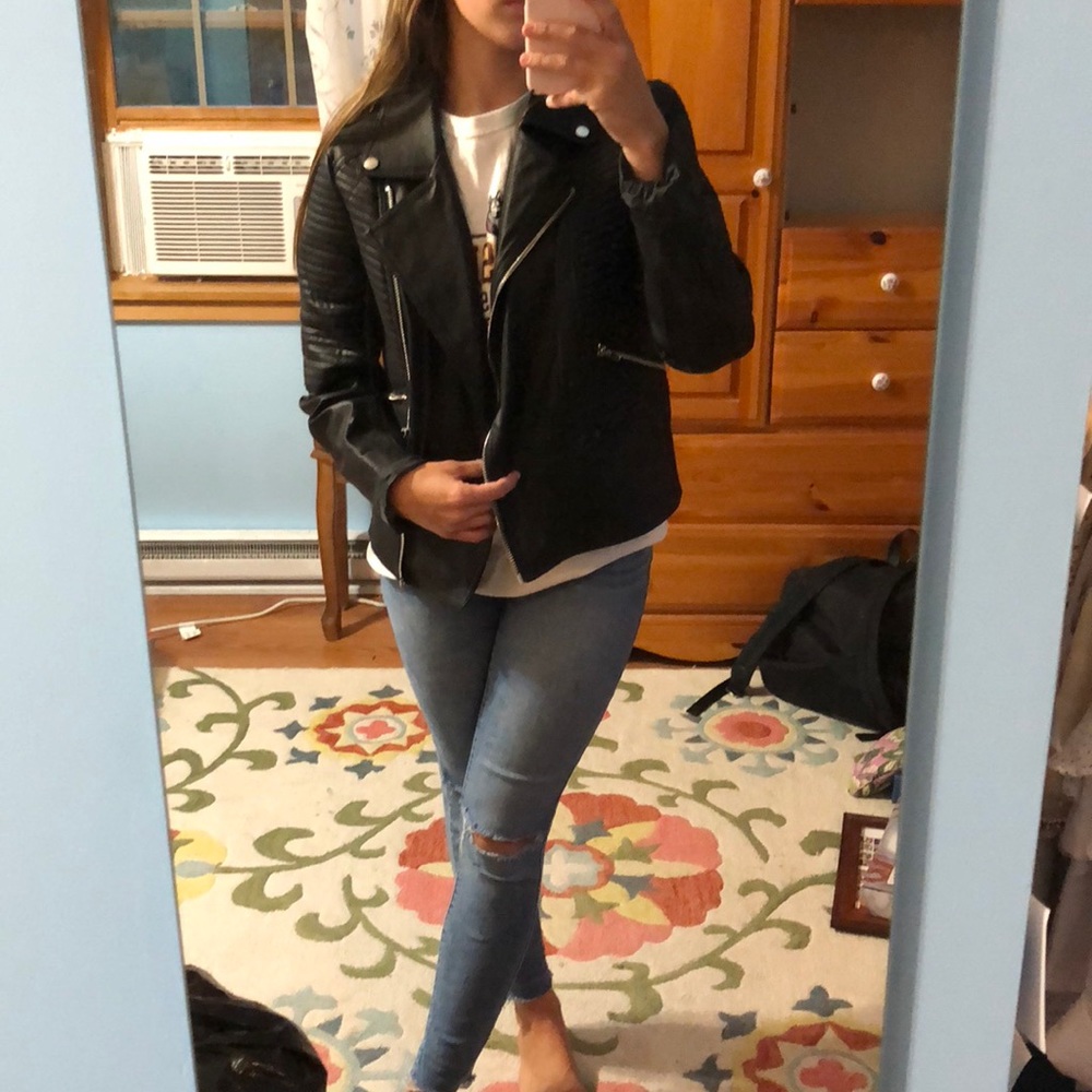 Black leather moto jacket